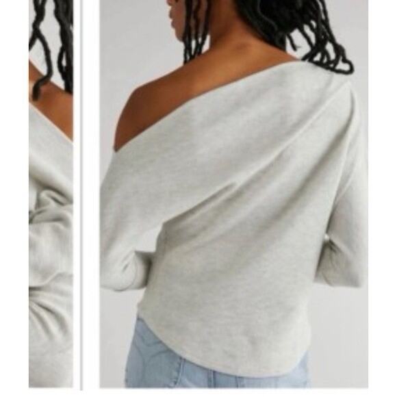 WE THE FREE NWT Gigi Off the Shoulder Ribbed Top Women's Size Small Gray - Picture 2 of 10